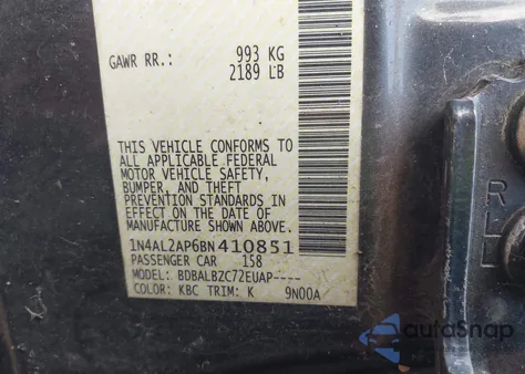 2011 Nissan Altima 2.5 S из США, поврежденный, VIN 1N4AL2AP6BN410851